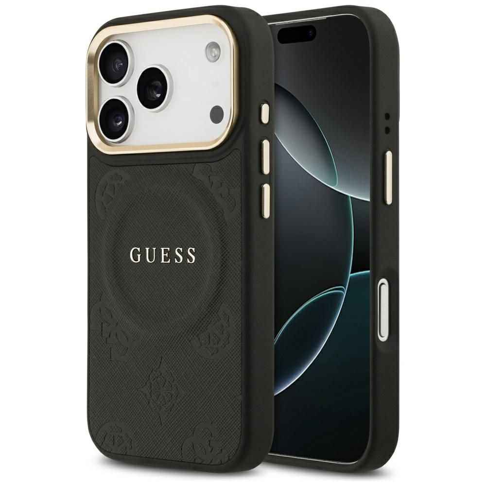 GUESS futerał do IPHONE 17 Pro kompatybilny z MagSafe GUHMP17LPSAMSECK (PU W/ Peony Hot Stamp) czarny