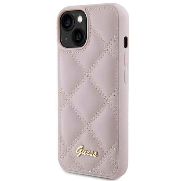 GUESS futerał do IPHONE 13 / 14 / 15 GUHCP15SPSQSQSP (Quilted Metal Logo) różowy