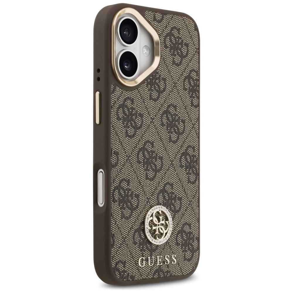 GUESS futerał do IPHONE 17 kompatybilny z MagSafe GUHMP17SP4G4DCSW (PU W/ Strass Logo & Big Strap Metal Buttons) brązowy