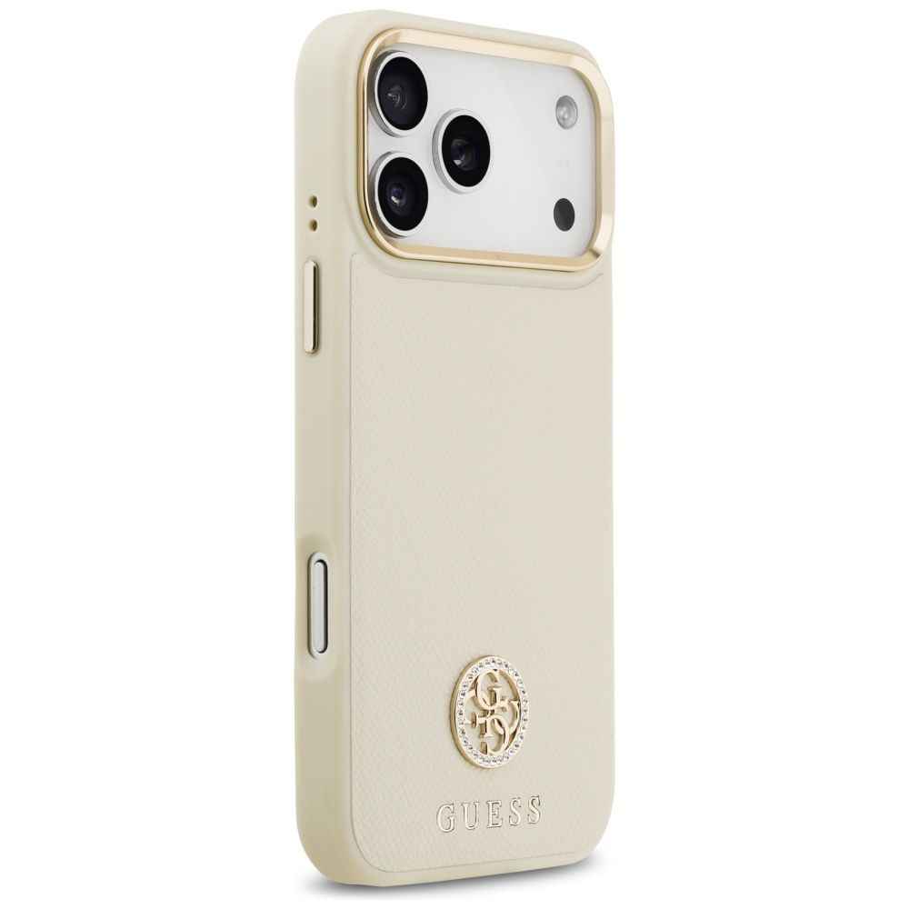 GUESS futerał do IPHONE 17 Pro Max kompatybilny z MagSafe GUHMP17XPGCRMDEE (PU W/ Grained Strass Logo) beżowy
