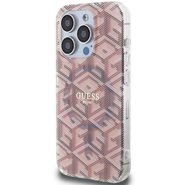 GUESS futerał do IPHONE 15 Pro Max kompatybilny z MagSafe GUHMP15XHGCUSTGP (IML GCUBE) różowy