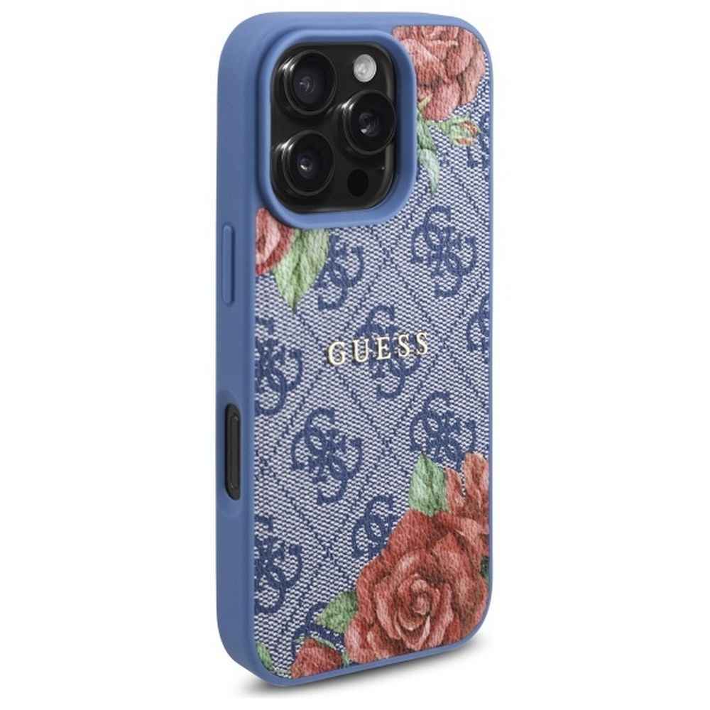 GUESS futerał do IPHONE 16 Pro kompatybilny z MagSafe GUHMP16LP4ROPEMCB (4G Flowers Print) blue