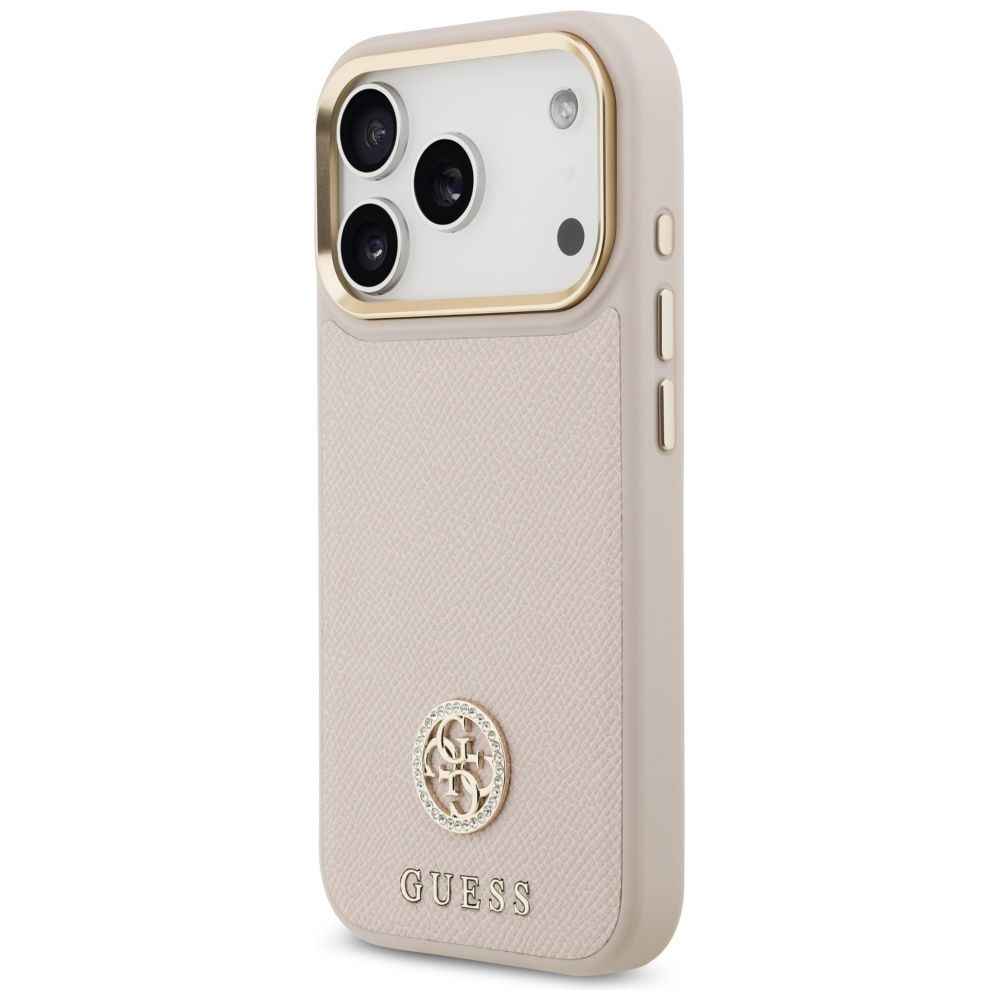 GUESS futerał do IPHONE 17 Pro kompatybilny z MagSafe GUHMP17LPGCRMDEP (PU W/ Grained Strass Logo) różowy