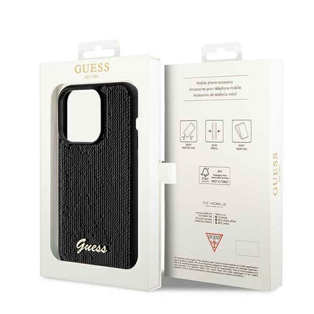 GUESS futerał do IPHONE 14 Pro GUHCP14LPSFDGSK (Sequin Script Metal) czarny