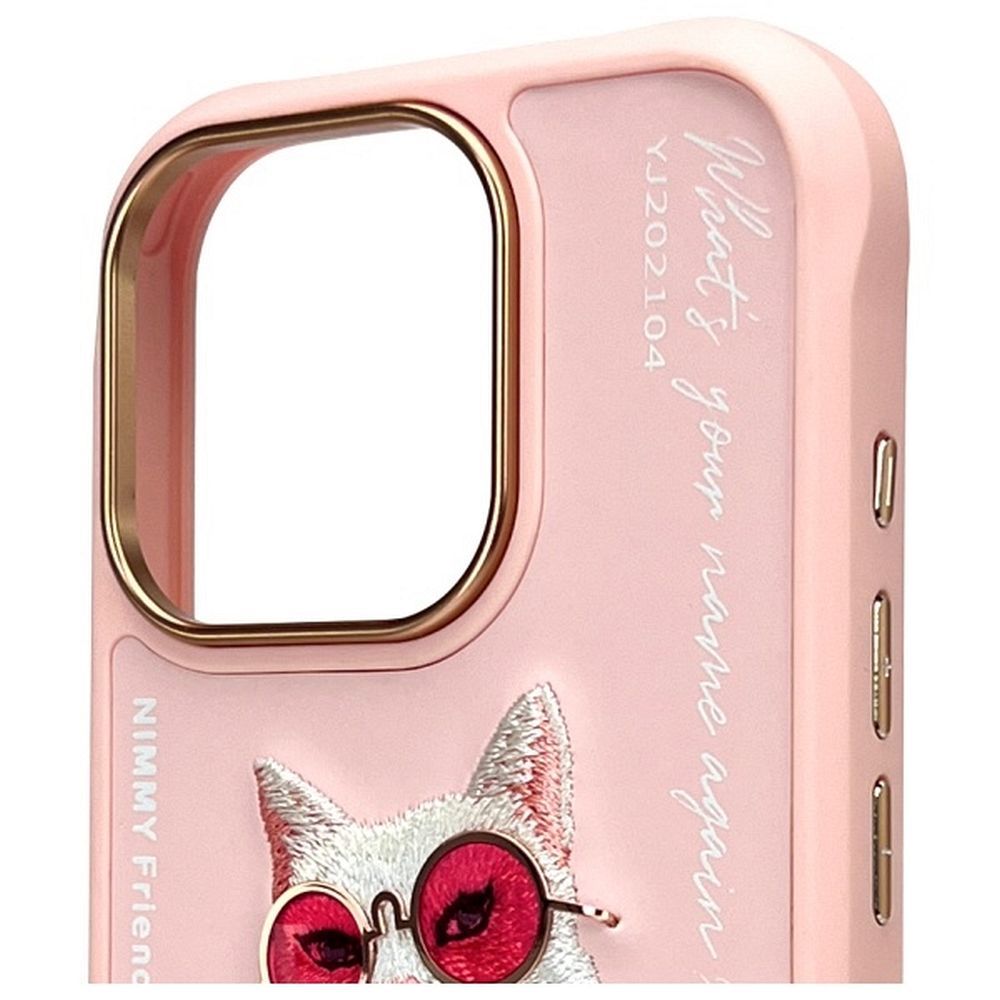 Grafika przedstawia NIMMY futerał GLASSES COOL CAT do iPhone 16 Pro Max różowy