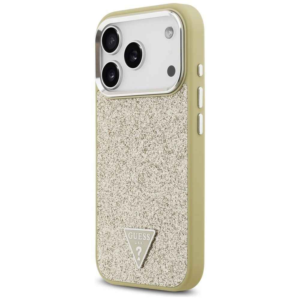 GUESS futerał do IPHONE 17 Pro kompatybilny z MagSafe GUHMP17LPFGTSCMD (PU Glitter W/ Triangle Logo) złoty