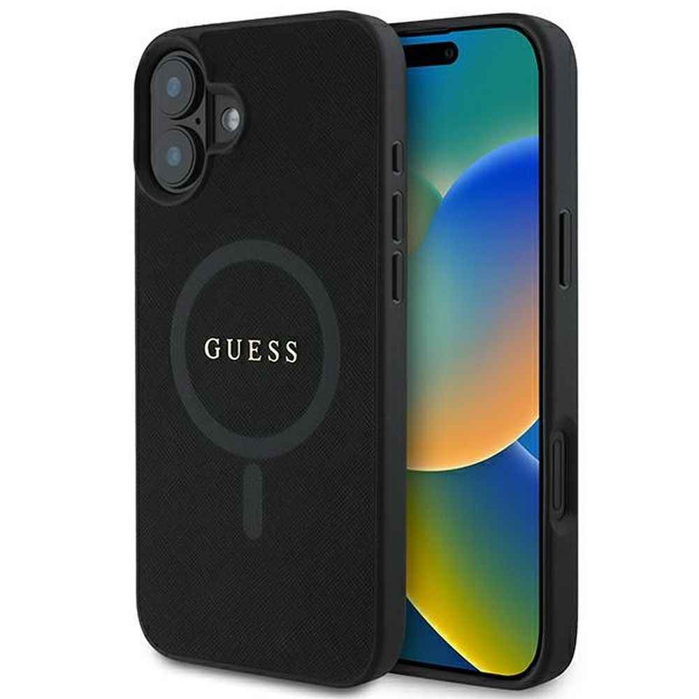 GUESS futerał do IPHONE 16 Plus kompatybilny z MagSafe GUHMP16MPSAHMCK (PU Saffiano Classic Logo) czarny