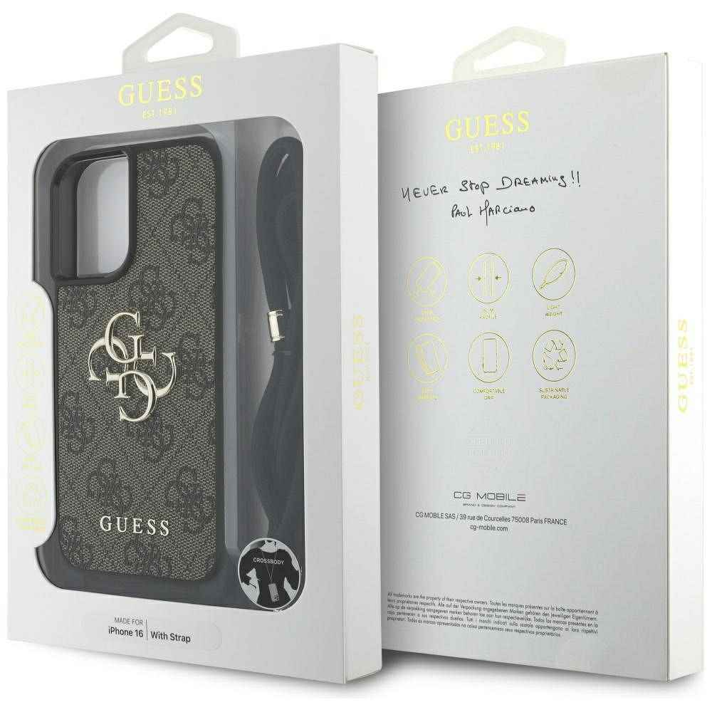 GUESS futerał do IPHONE 16 GUHCP16SP4GMGCRW (CBDY PU 4G Big Logo W/Cord Strap) brązowy