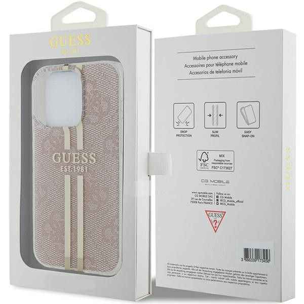GUESS futerał do IPHONE 15 Pro GUHCP15LH4PSEGP (4G Gold Stripe) różowy