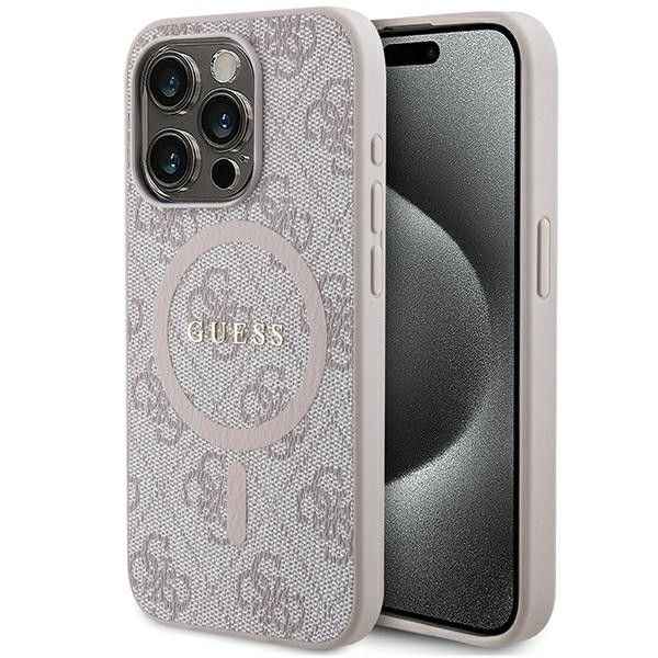 GUESS futerał do IPHONE 14 Pro Max kompatybilny z MagSafe GUHMP14XG4GFRP (4G Ring classic logo) różowy