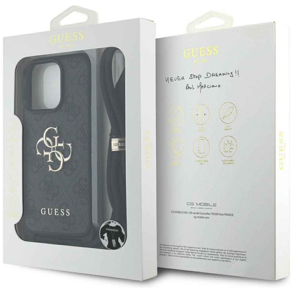 GUESS futerał do IPHONE 16 Pro Max GUHCP16XP4GMGCRK (CBDY PU 4G Big Logo W/Cord Strap) czarny