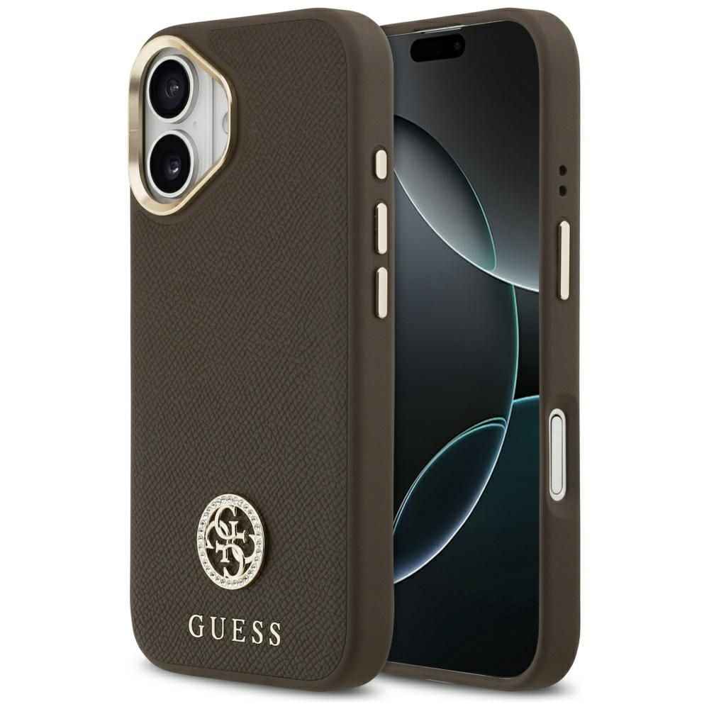 GUESS futerał do IPHONE 17 kompatybilny z MagSafe GUHMP17SPGCRMDEW (PU W/ Grained Strass Logo) brązowy