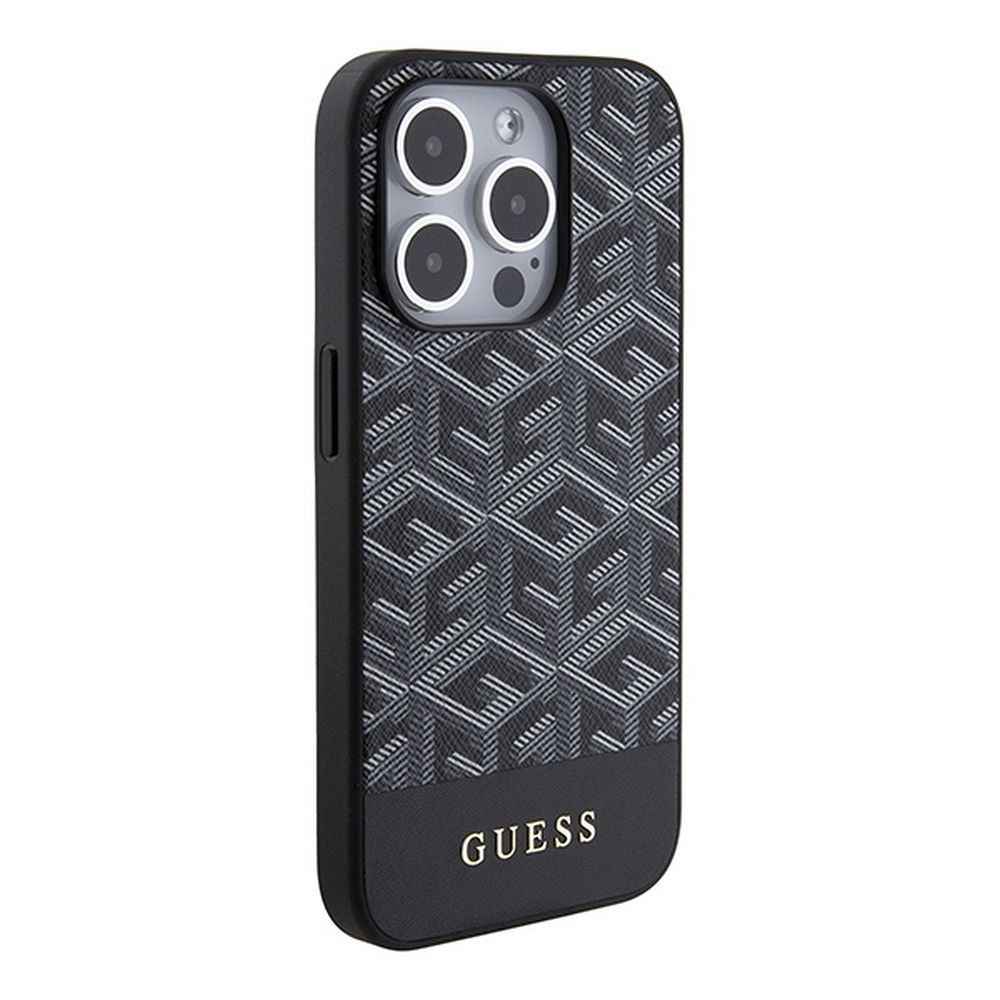 GUESS futerał do IPHONE 15 Pro kompatybilny z MagSafe GUHMP15LHGCFSEK (CUBE Stripes) czarny