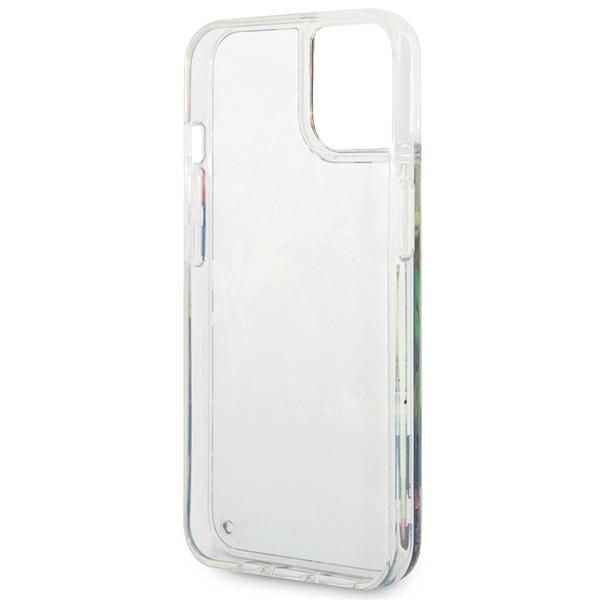 GUESS Etui do iPhone 13 / 14 / 15 GUHCP14SLFLSB (Flower Liquid Glitter) niebieski