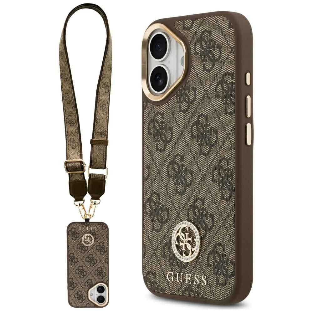 GUESS futerał do IPHONE 17 kompatybilny z MagSafe GUHMP17SP4G4DCSW (PU W/ Strass Logo & Big Strap Metal Buttons) brązowy