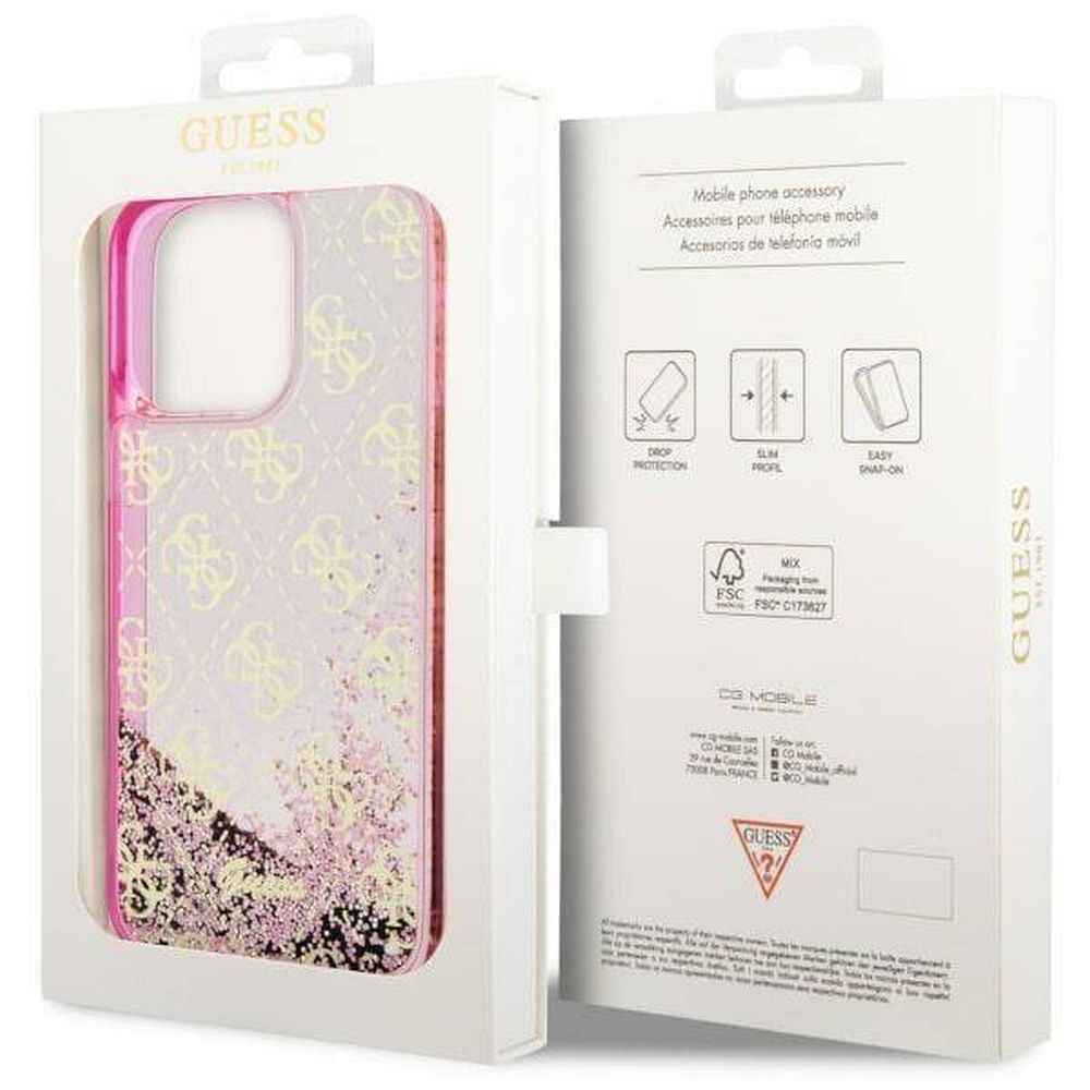 GUESS futerał do IPHONE 14 Pro GUHCP14LLC4PSGP (Liquid Glitter 4G Translucent) różowy