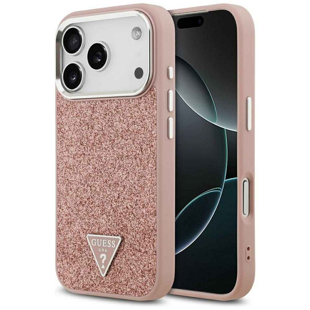 GUESS futerał do IPHONE 17 Pro kompatybilny z MagSafe GUHMP17LPFGTSCMP (PU Glitter W/ Triangle Logo) różowy
