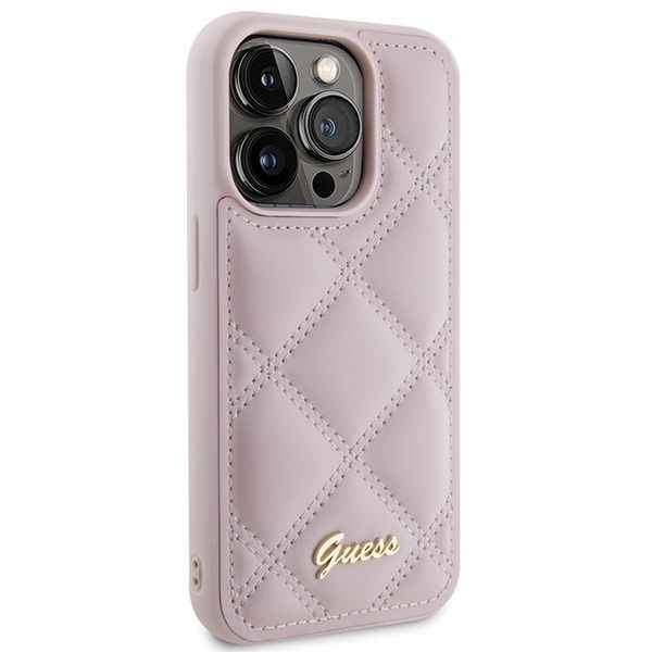 GUESS futerał do IPHONE 15 Pro GUHCP15LPSQSQSP (Quilted Metal Logo) różowy