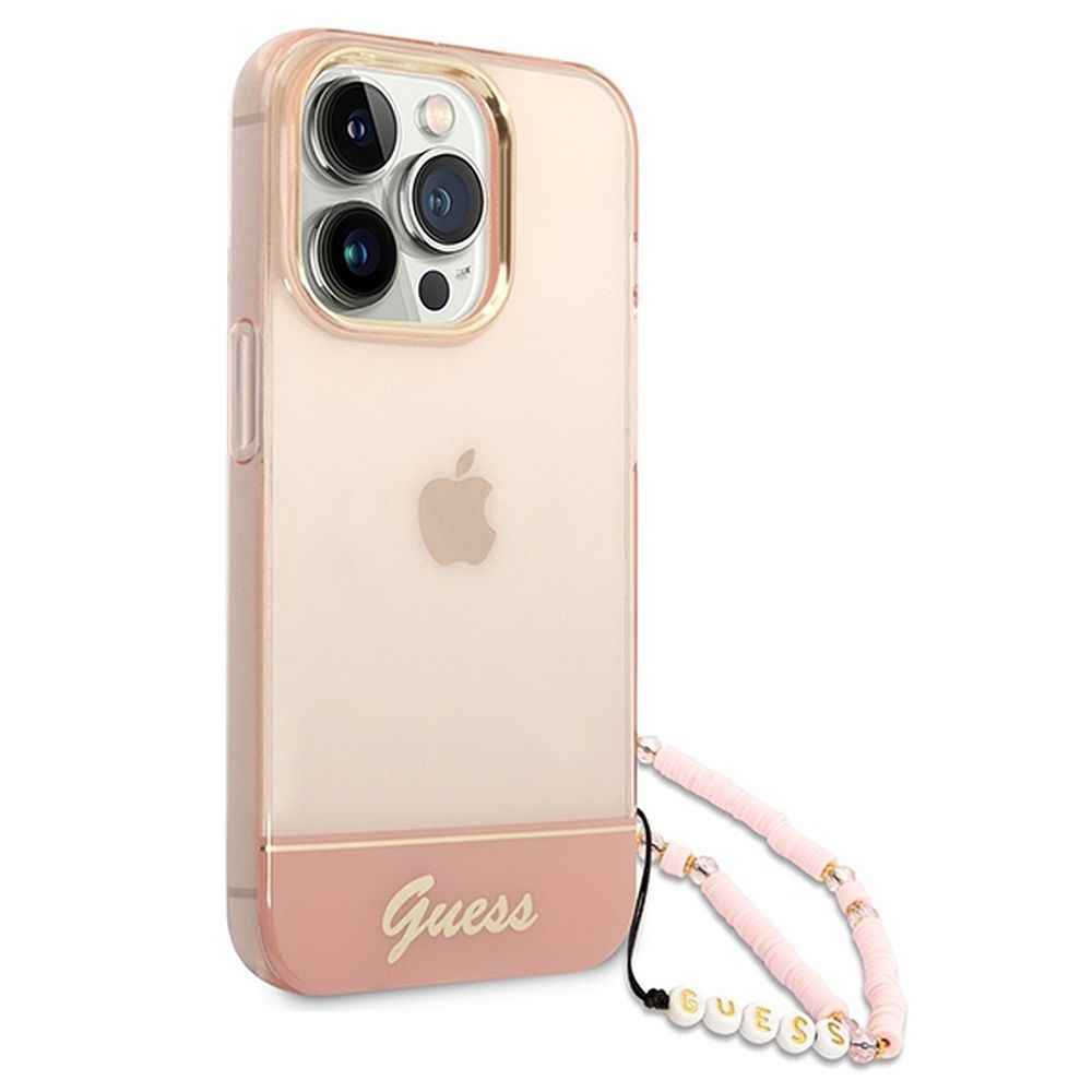 GUESS futerał do IPHONE 14 Pro Max GUHCP14XHGCOHP (IML Electro Cam w. Strap Translucent) różowy