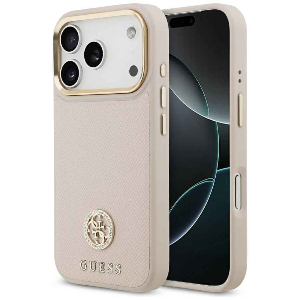 GUESS futerał do IPHONE 17 Pro kompatybilny z MagSafe GUHMP17LPGCRMDEP (PU W/ Grained Strass Logo) różowy