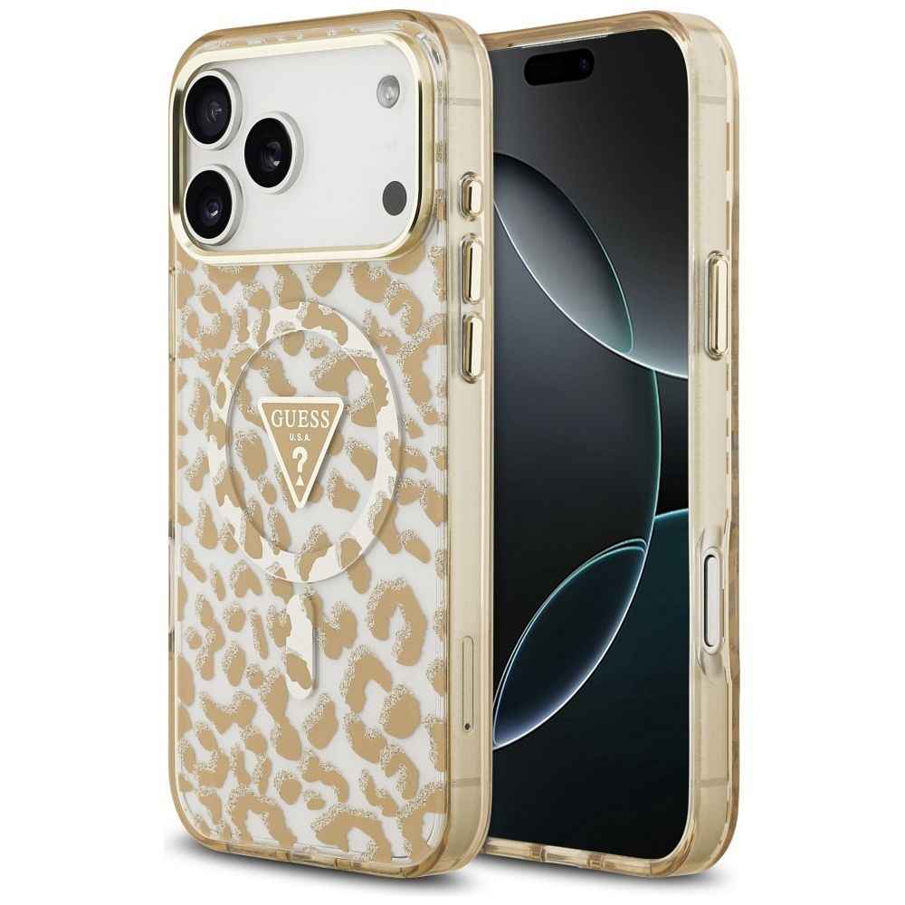 GUESS futerał do IPHONE 17 Pro kompatybilny z MagSafe GUHMP17LHLEGTGLW (PC TPU W/ Leopard Glitter) brązowy