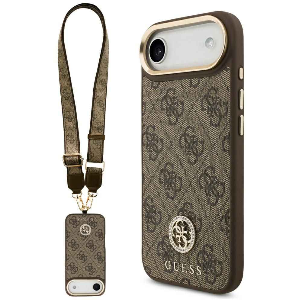 GUESS futerał do IPHONE 17 Air kompatybilny z MagSafe GUHMP17MP4G4DCSW (PU W/ Strass Logo & Big Strap Metal Buttons) brązowy