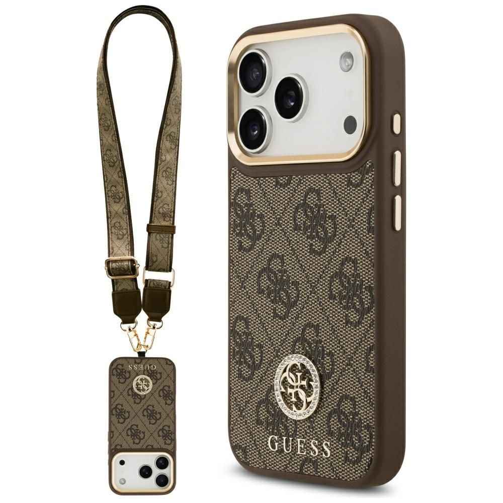GUESS futerał do IPHONE 17 Pro kompatybilny z MagSafe GUHMP17LP4G4DCSW (PU W/ Strass Logo & Big Strap Metal Buttons) brązowy