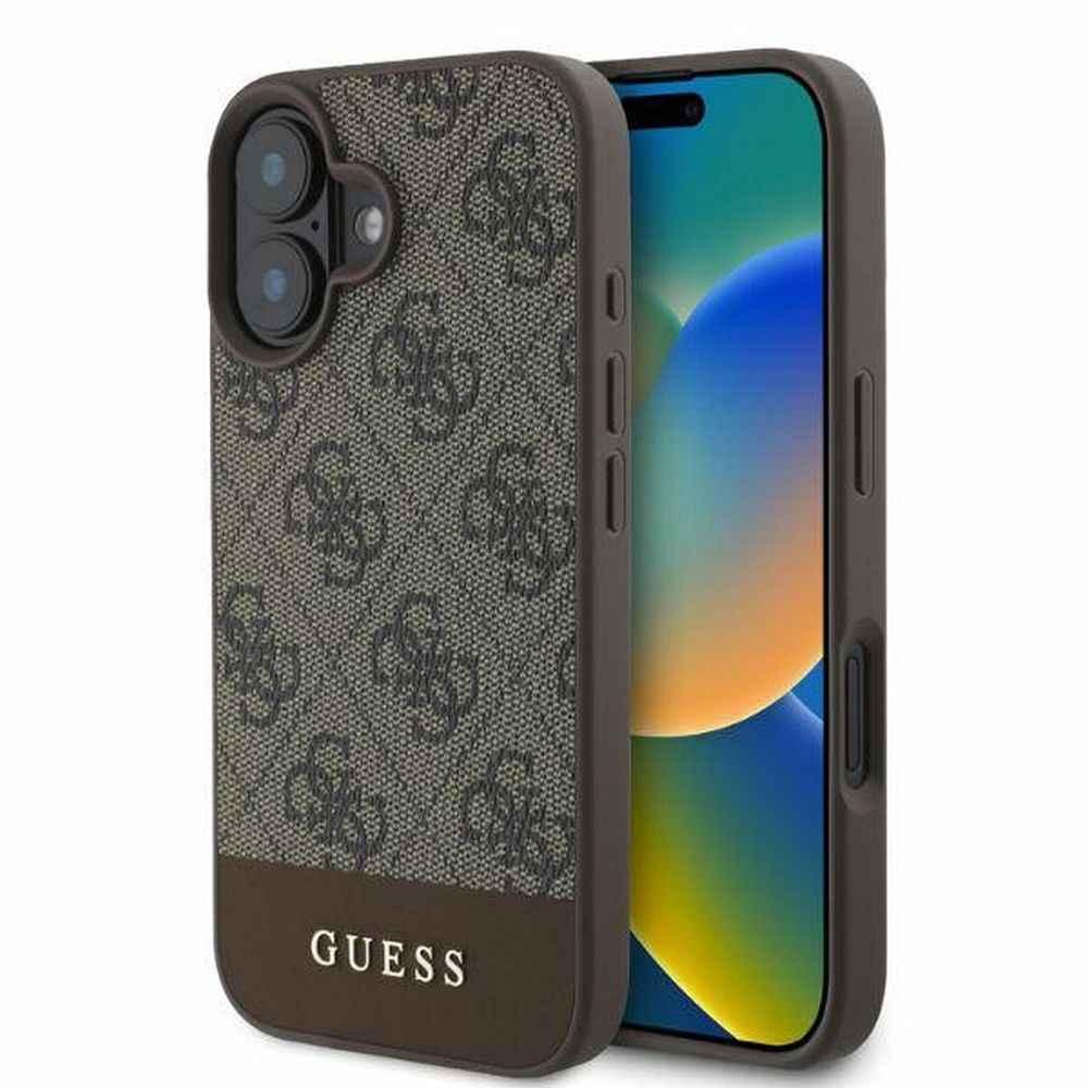 GUESS futerał do IPHONE 16 GUHCP16SG4GLBR (PC/TPU 4G PU Bottom Stripe) brązowy