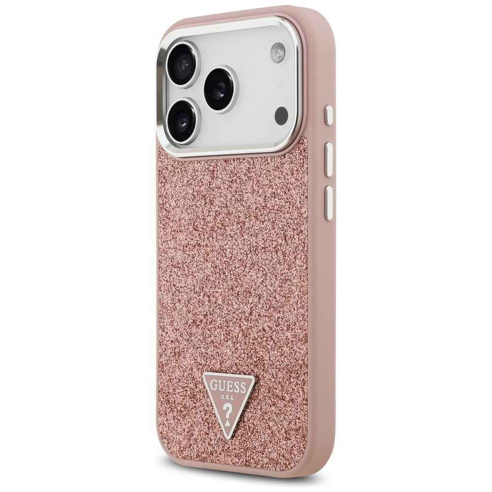 GUESS futerał do IPHONE 17 Pro kompatybilny z MagSafe GUHMP17LPFGTSCMP (PU Glitter W/ Triangle Logo) różowy