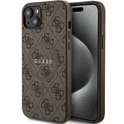 GUESS Etui do iPhone 14 kompatybilny z MagSafe GUHMP14SG4GFRW (4G Ring classic logo) brązowy