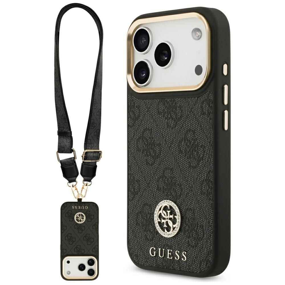 GUESS futerał do IPHONE 17 Pro kompatybilny z MagSafe GUHMP17LP4G4DCSK (PU W/ Strass Logo & Big Strap Metal Buttons) czarny
