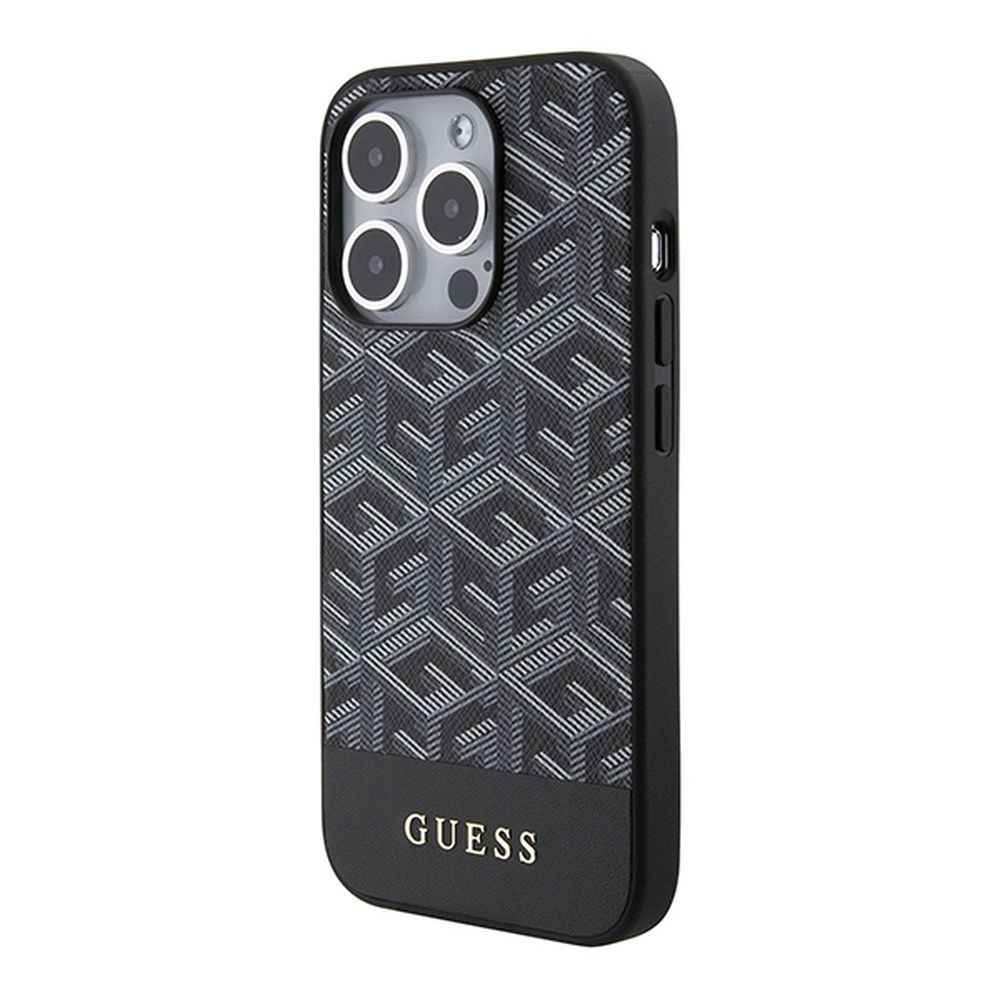 GUESS futerał do IPHONE 15 Pro kompatybilny z MagSafe GUHMP15LHGCFSEK (CUBE Stripes) czarny