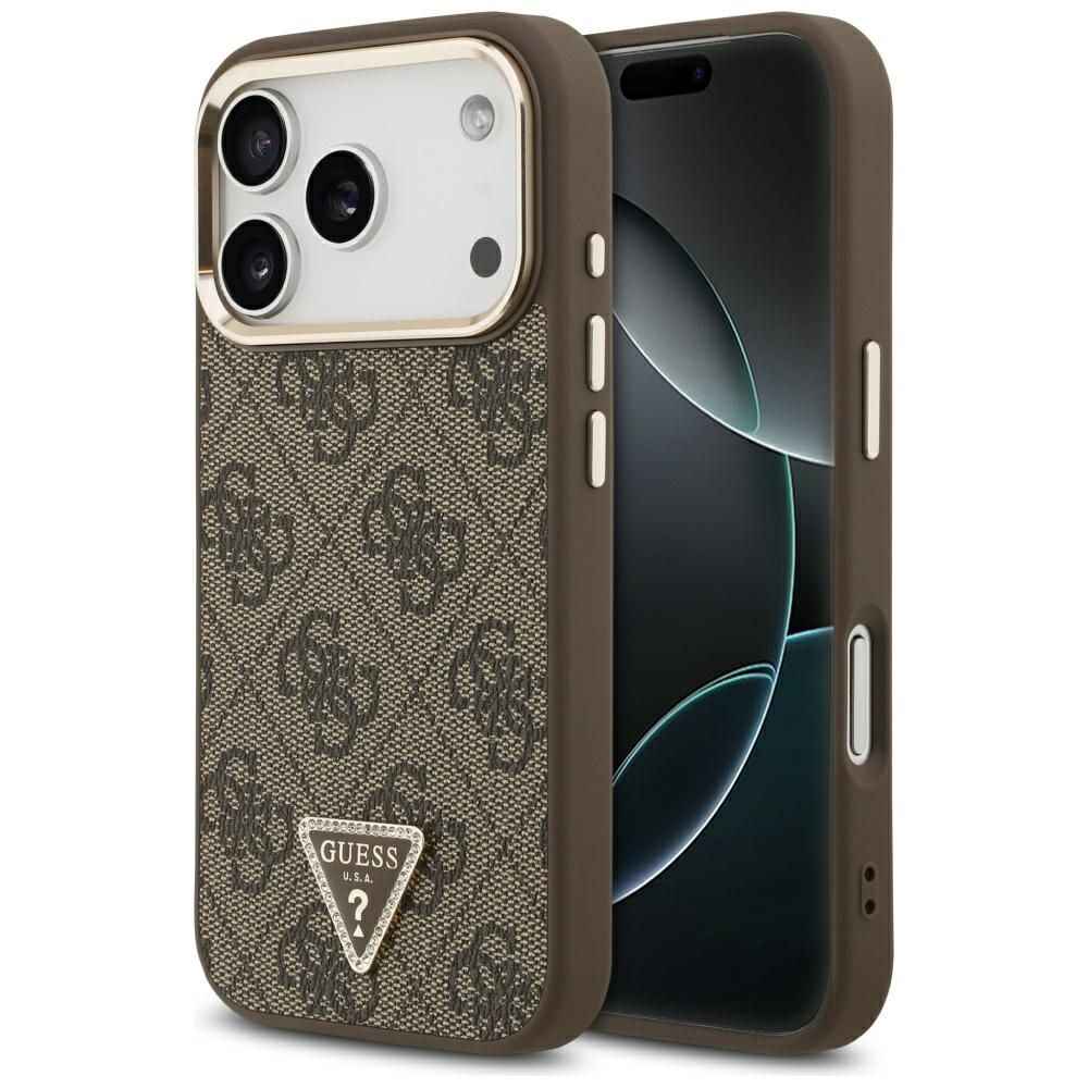 GUESS futerał do IPHONE 17 Pro kompatybilny z MagSafe GUHMP17LP4GTDGMW (4G PU W/ Triangle Logo) złoto brązowy
