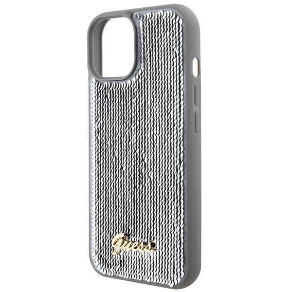 GUESS futerał do IPHONE 13 / 14 / 15 GUHCP15SPSFDGSS (Sequin Script Metal) srebrny