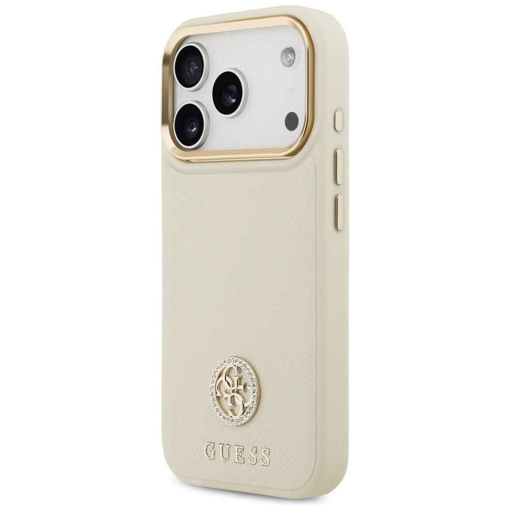 GUESS futerał do IPHONE 17 Pro kompatybilny z MagSafe GUHMP17LPGCRMDEE (PU W/ Grained Strass Logo) beżowy