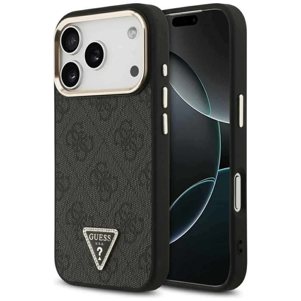GUESS futerał do IPHONE 17 Pro kompatybilny z MagSafe GUHMP17LP4GTDGMK (4G PU W/ Triangle Logo) złoto czarny