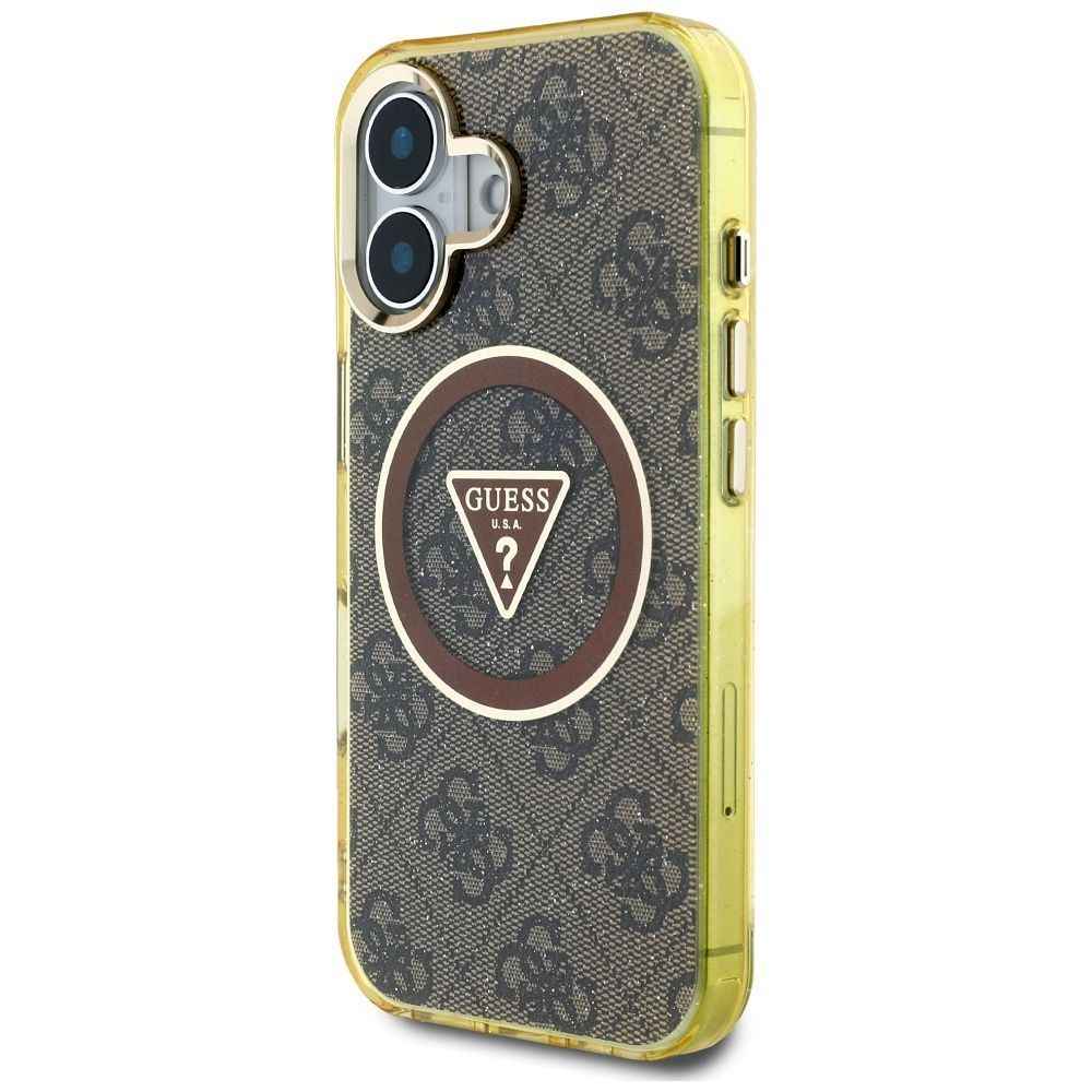 GUESS futerał do IPHONE 16 kompatybilny z MagSafe GUHMP16SHG4PRTGW (IML Metal Glitter 4G Circle Triangle) brązowy