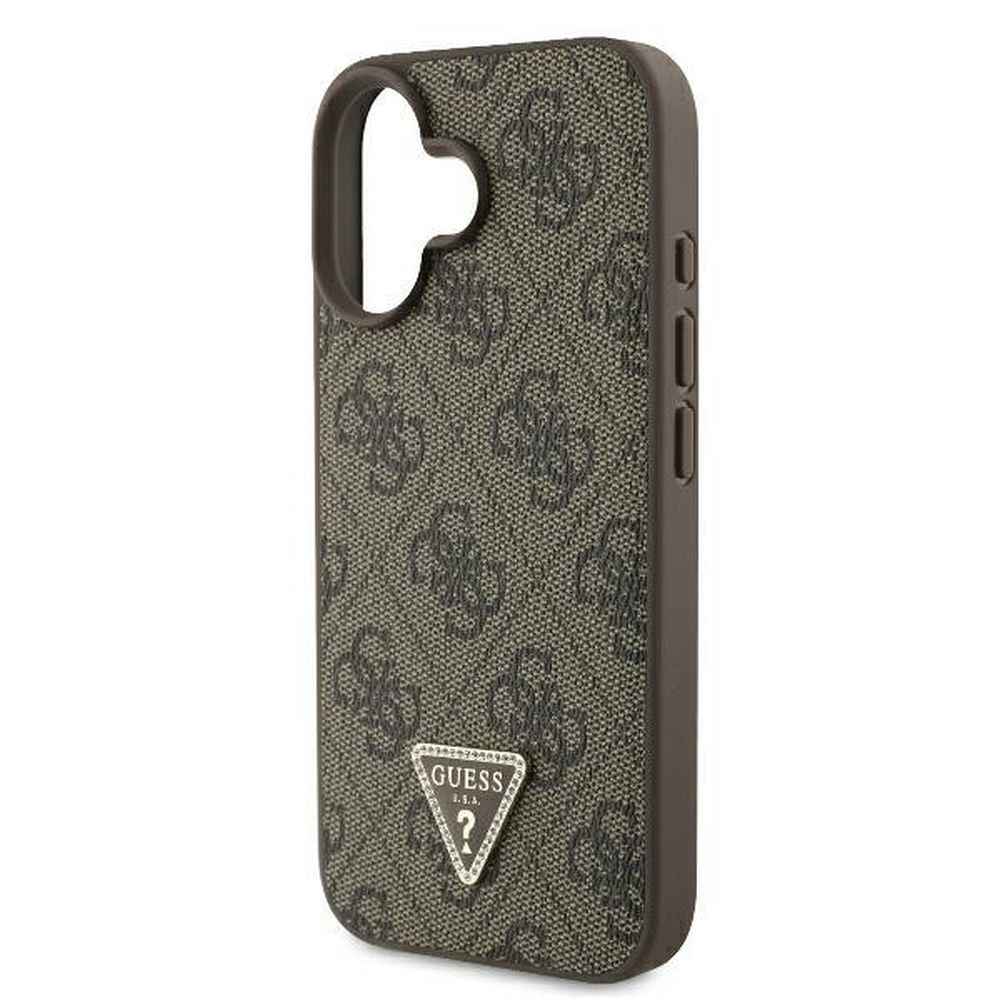 GUESS Etui do iPhone 16 GUHCP16SP4TDPW (PU Leather 4G Triangle Strass) brązowy