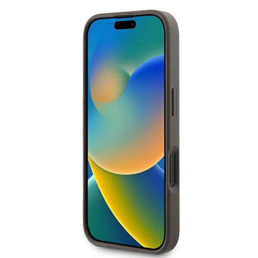 GUESS Etui do iPhone 16 GUHCP16SP4TDPW (PU Leather 4G Triangle Strass) brązowy