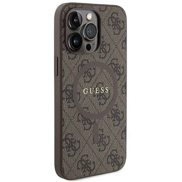 GUESS futerał do IPHONE 13 Pro kompatybilny z MagSafe GUHMP13LG4GFRW (4G Ring classic logo) brązowy