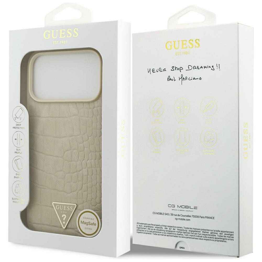 GUESS futerał do IPHONE 17 Pro Max kompatybilny z MagSafe GUHMP17XPCRTHCD (PU Croco Triangle Logo) złoty