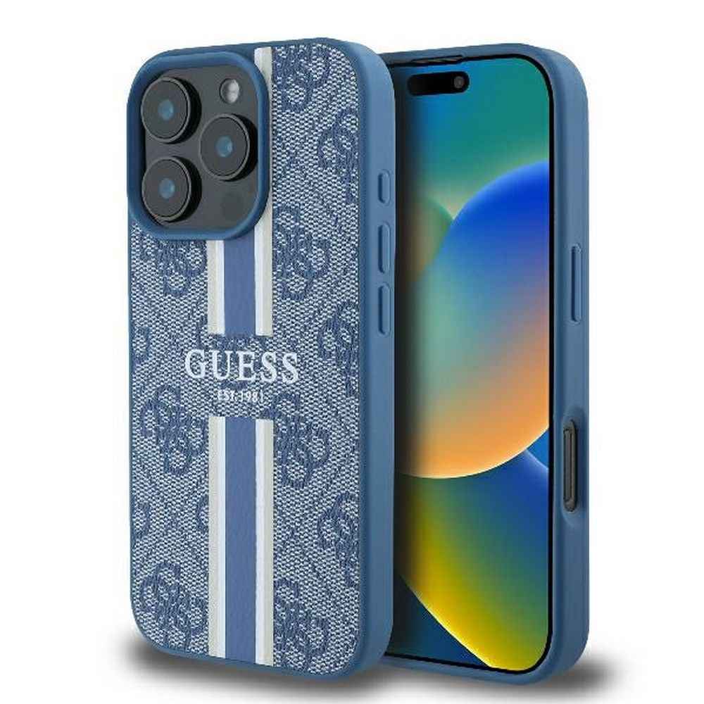 GUESS futerał do IPHONE 16 Pro kompatybilny z MagSafe GUHMP16LP4RPSB (4G Printed Stripes) niebieski