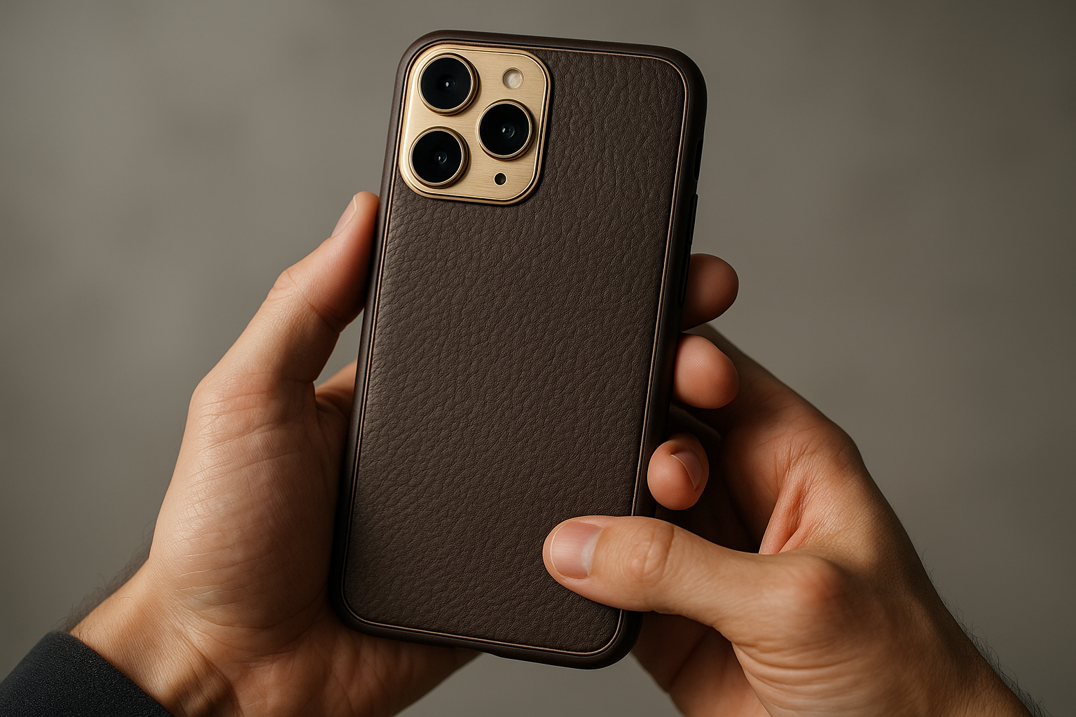 Człowiek trzymający kejs na telefon w rękach