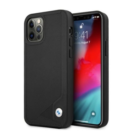 Etui na telefon iPhone 12 Pro Max BMW czarne hardcase Leather Deboss