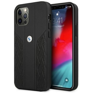 Etui iPhone 12 Pro Max BMW czarne hardcase Leather Curve Perforate