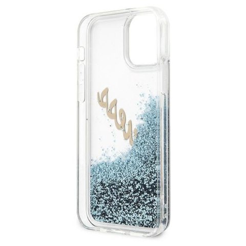 Etui na telefon iPhone 12 Pro Max Guess Glitter Vintage Script niebieski