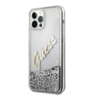 Etui iPhone 12 Pro Max Guess GUHCP12LGLVSSI srebrny hardcase Glitter Vintage Script