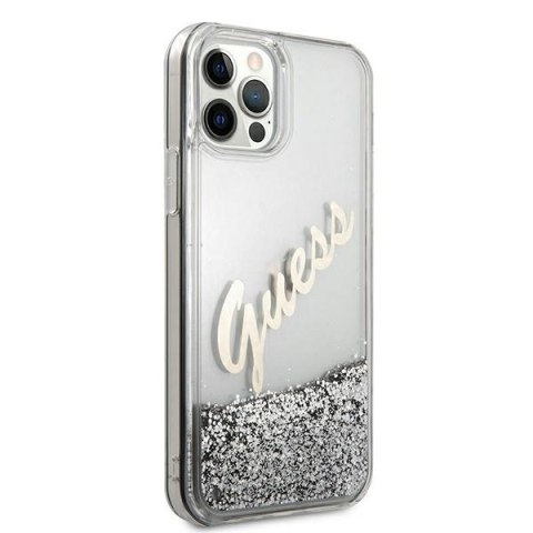 Etui iPhone 12 Pro Max Guess GUHCP12LGLVSSI srebrny hardcase Glitter Vintage Script