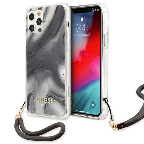 Etui na telefon iPhone 12 Pro Max Guess Marble Collection szary hardcase