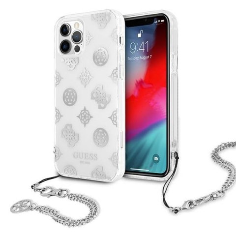 Etui na telefon iPhone 12 Pro Max Guess Peony Chain srebrny hardcase